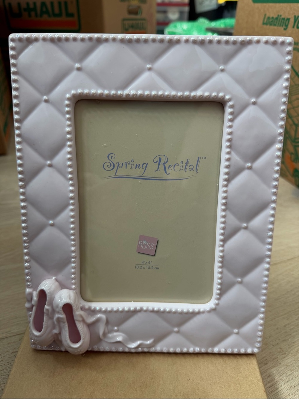 Russ Berrie Pale Pink (Pearl-like) Quilted Picture Frame w/ Ballet Slipper - Bx2